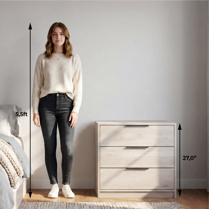 TUHOME Kaia 3 Drawers Dresser, Superior Top, Light Gray, CLZ6591
