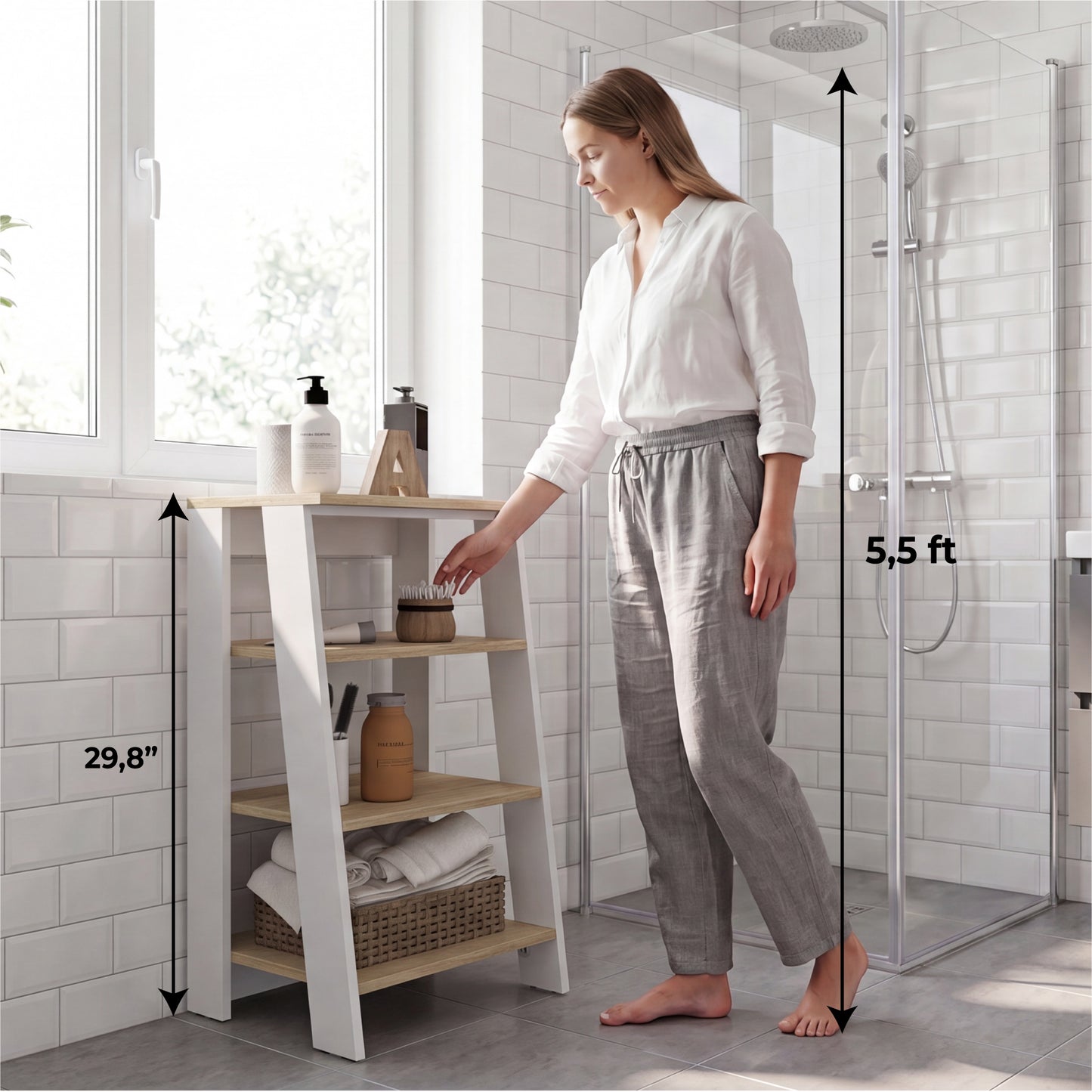 Tuhome St. Lucia Linen Cabinet with Single Door, Two Interior Shelves, Two Open Shelves, Tall Slim Storage Organizer for Towels, Toiletries, and Home Essentials, Modern Space-Saving Cabinet