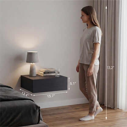 TUHOME Milano Floating Nightstand with Wall-Mounted Design, Spacious Storage Drawer and Upper Display Surface Offering Minimalist Space-Saving Organization and Durable Engineered Wood Construction for Modern Bedroom Interiors