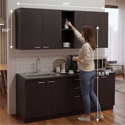Tuhome Portofino 150 Wall Cabinet with Double Doors, Two External Shelves, Two Interior Shelves, Built-in Dish Rack