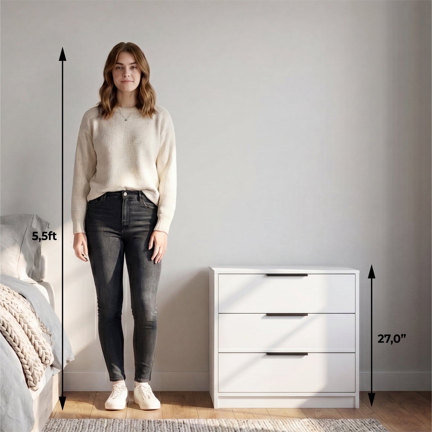 Tuhome Kaia 3 Drawers Dresser with Spacious Storage, Modern Superior Top for Décor, Functional Bedroom Organizer for Clothing and Essentials, Contemporary Space-Saving Furniture with Smooth Metal Hardware