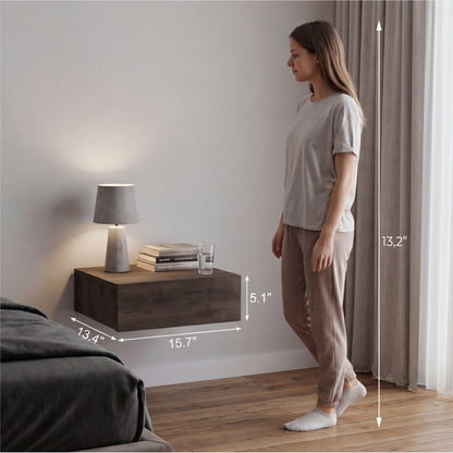 TUHOME Milano Floating Nightstand with Wall-Mounted Design, Spacious Storage Drawer and Upper Display Surface Offering Minimalist Space-Saving Organization and Durable Engineered Wood Construction for Modern Bedroom Interiors