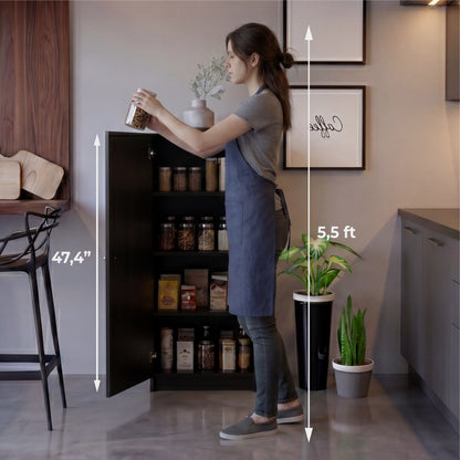 Tuhome Belleria Single Door Narrow Storage Cabinet and Pantry with 4 Interior Shelves, Slim Storage Unit for Kitchen, Bedroom, Office, or Living Room