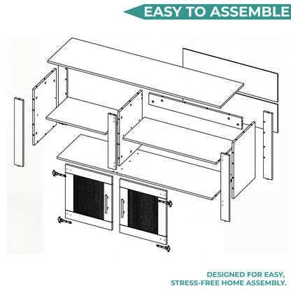 Freedom 65" TV Stand with 5 Open Shelves, 2 Doors, Modern Media Console for Living Room Entertainment Storage