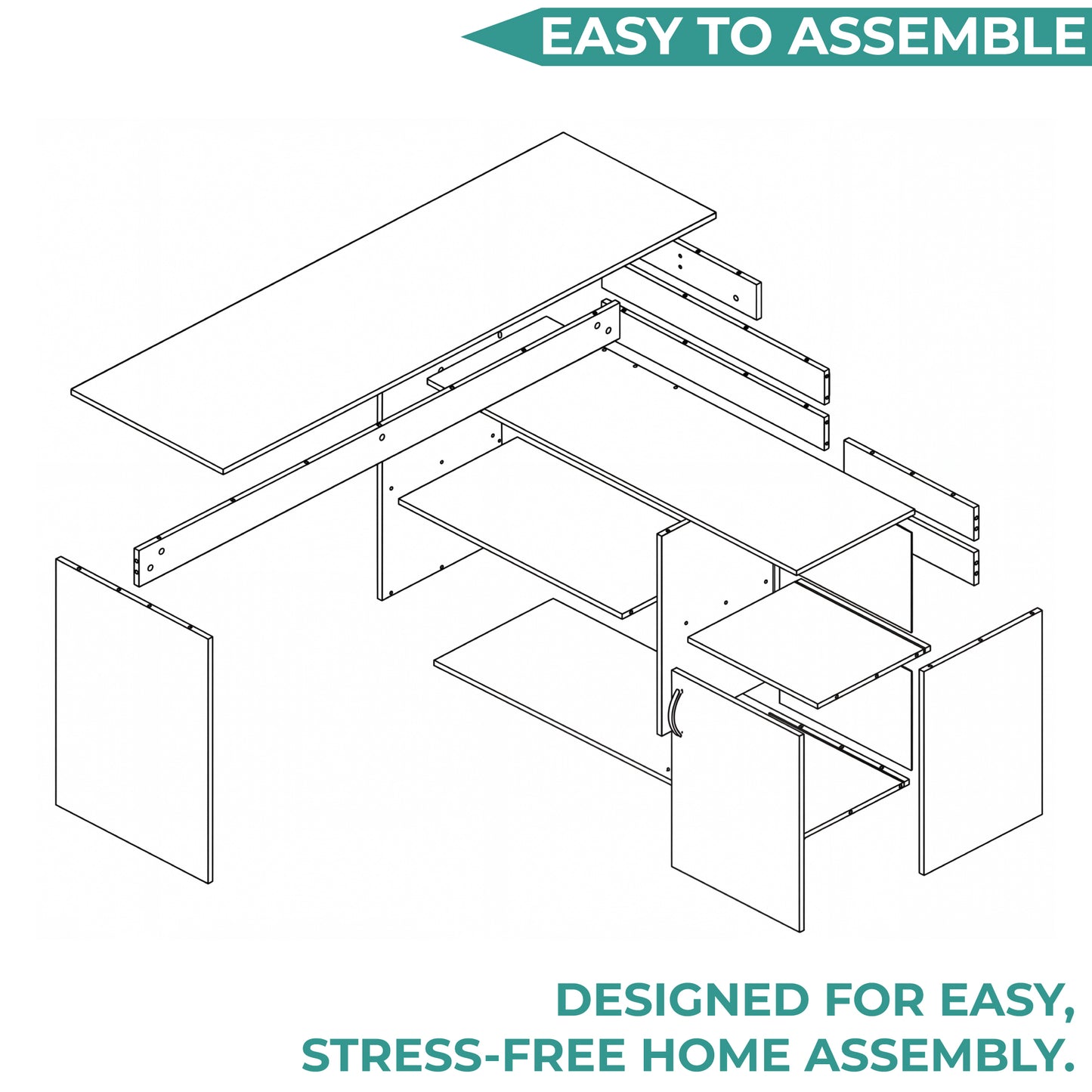Tuhome Axis Modern L-Shaped Computer Desk with Spacious Work Surface, Open Shelving, Closed Storage Cabinet with Interior Shelves, Contemporary Corner Desk for Home Office Organization and Efficient Work-From-Home Setups