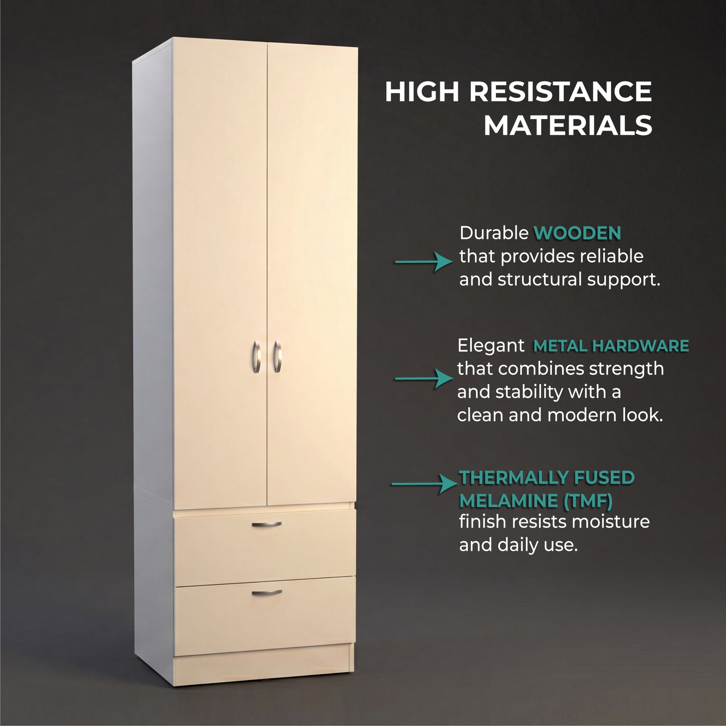Vico 76-Inch High Armoire Wardrobe Closet with Double Door Cabinet, Two Spacious Drawers, Internal Shelf, Hanging Rod, Multi-Section Clothing Organizer for Bedroom Storage and Freestanding Clothes Organization
