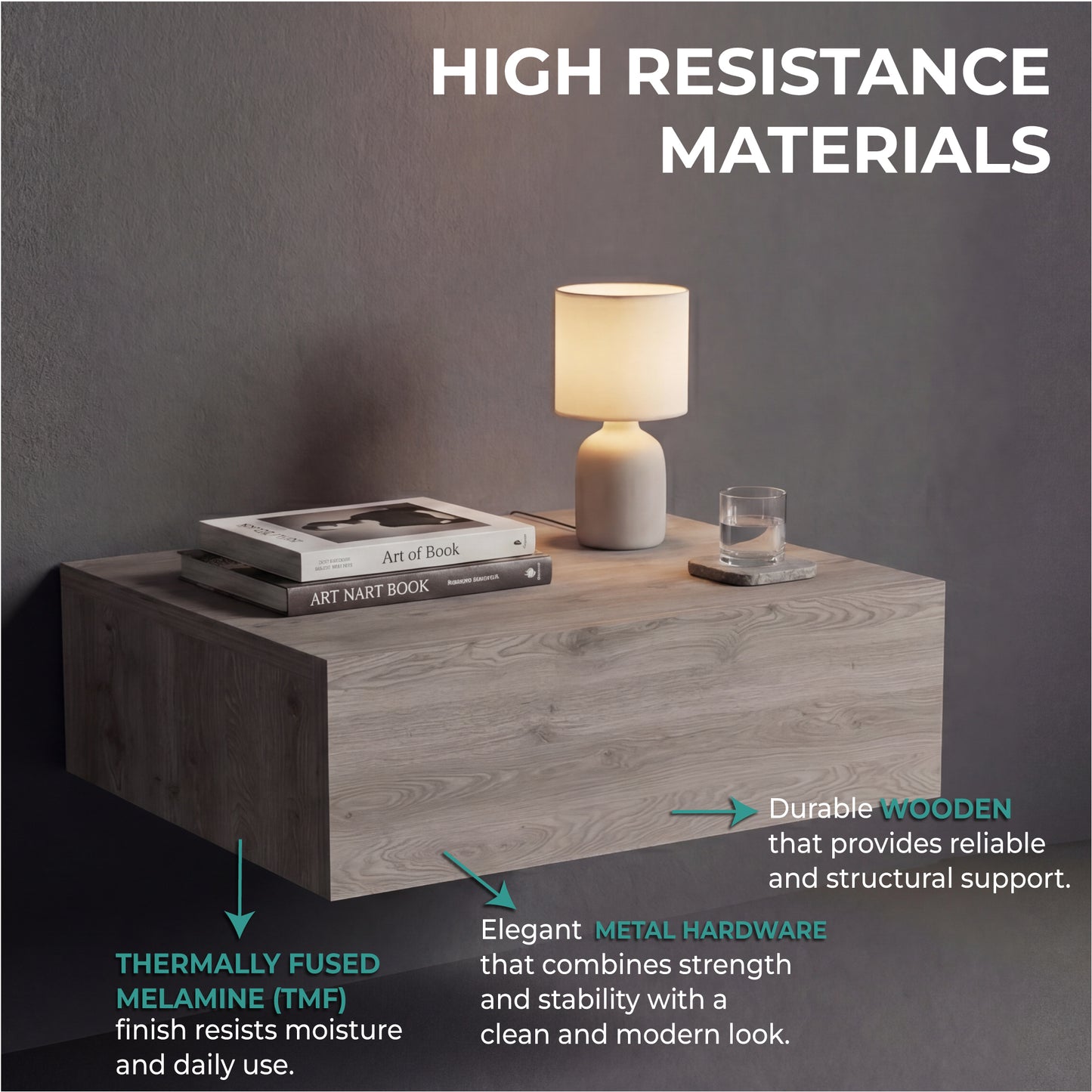 TUHOME Milano Floating Nightstand with Wall-Mounted Design, Spacious Storage Drawer and Upper Display Surface Offering Minimalist Space-Saving Organization and Durable Engineered Wood Construction for Modern Bedroom Interiors