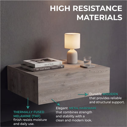 TUHOME Milano Floating Nightstand with Wall-Mounted Design, Spacious Storage Drawer and Upper Display Surface Offering Minimalist Space-Saving Organization and Durable Engineered Wood Construction for Modern Bedroom Interiors