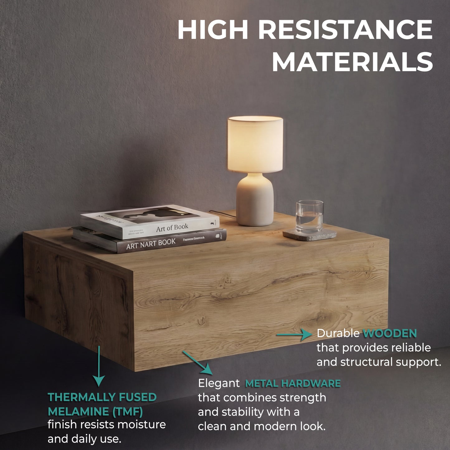 TUHOME Milano Floating Nightstand with Wall-Mounted Design, Spacious Storage Drawer and Upper Display Surface Offering Minimalist Space-Saving Organization and Durable Engineered Wood Construction for Modern Bedroom Interiors