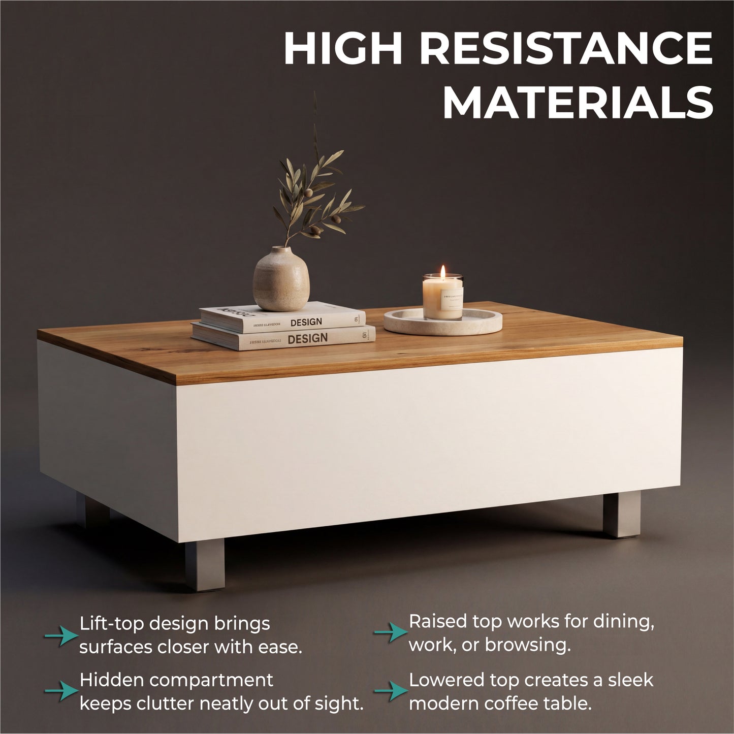 Tuhome Gambia Modern Lift-Top Coffee Table with Hidden Storage, Multi-Function Center Table, Ideal for Living Room, Stylish and Functional Design