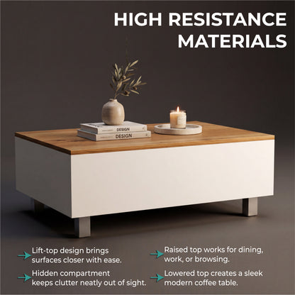 Tuhome Gambia Modern Lift-Top Coffee Table with Hidden Storage, Multi-Function Center Table, Ideal for Living Room, Stylish and Functional Design
