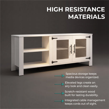 Freedom 65" TV Stand with 5 Open Shelves, 2 Doors, Modern Media Console for Living Room Entertainment Storage