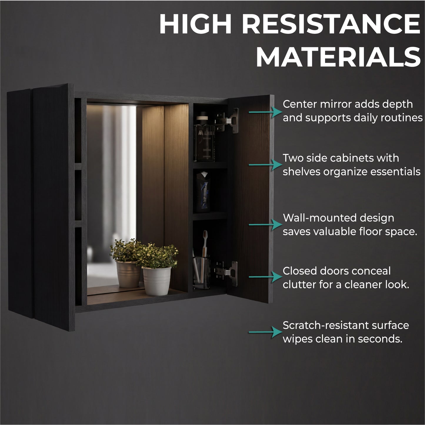 Tuhome Artemisa Medicine Cabinet with Integrated Mirror, Six Interior Storage Shelves, Secure Double-Door Design, Space-Saving Wall Cabinet for Organized Bathrooms and Daily Essentials.