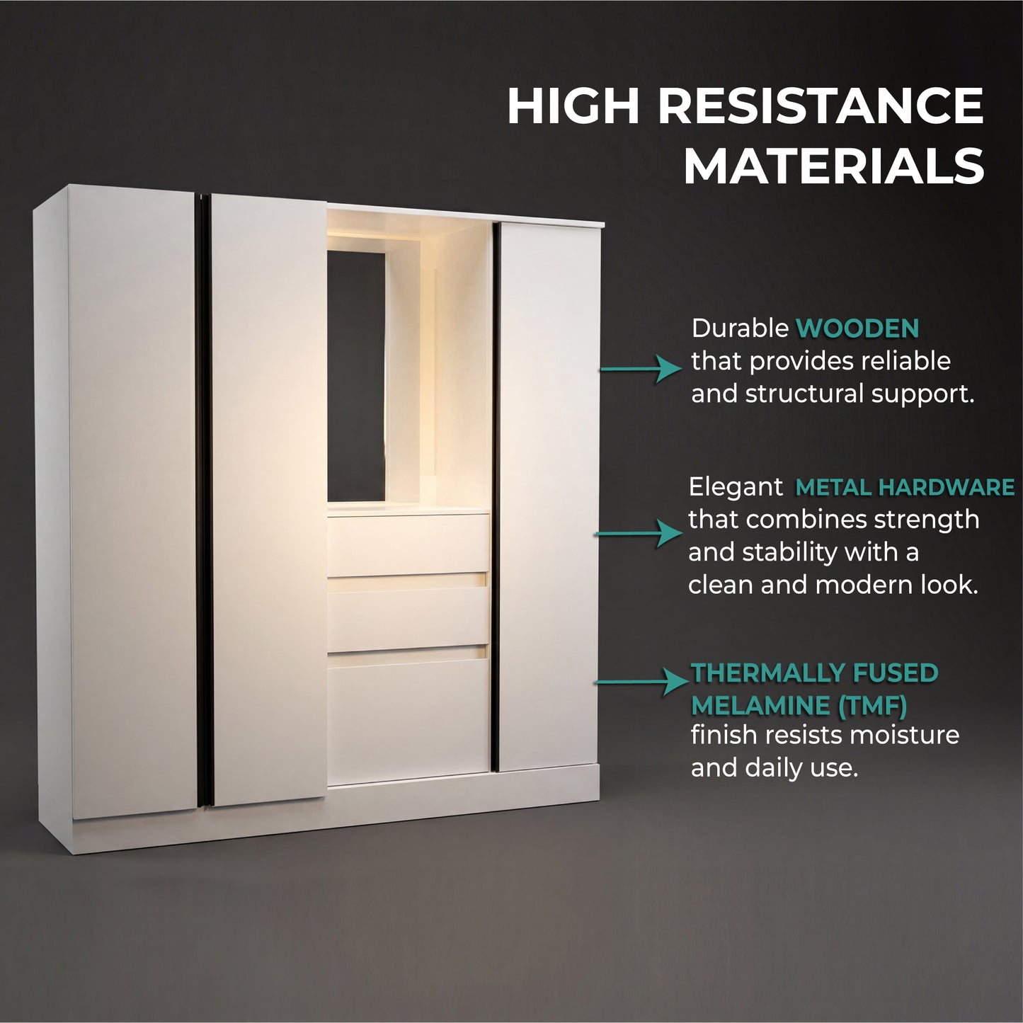 Kamelot Practical and Elegant Freestanding Armoire Wardrobe Double Door Design with Spacious Interior Featuring Hanging Rod and Interior Shelving for Comprehensive Bedroom Storage Solution