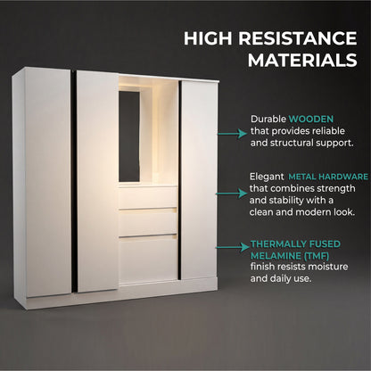 Kamelot Practical and Elegant Freestanding Armoire Wardrobe Double Door Design with Spacious Interior Featuring Hanging Rod and Interior Shelving for Comprehensive Bedroom Storage Solution