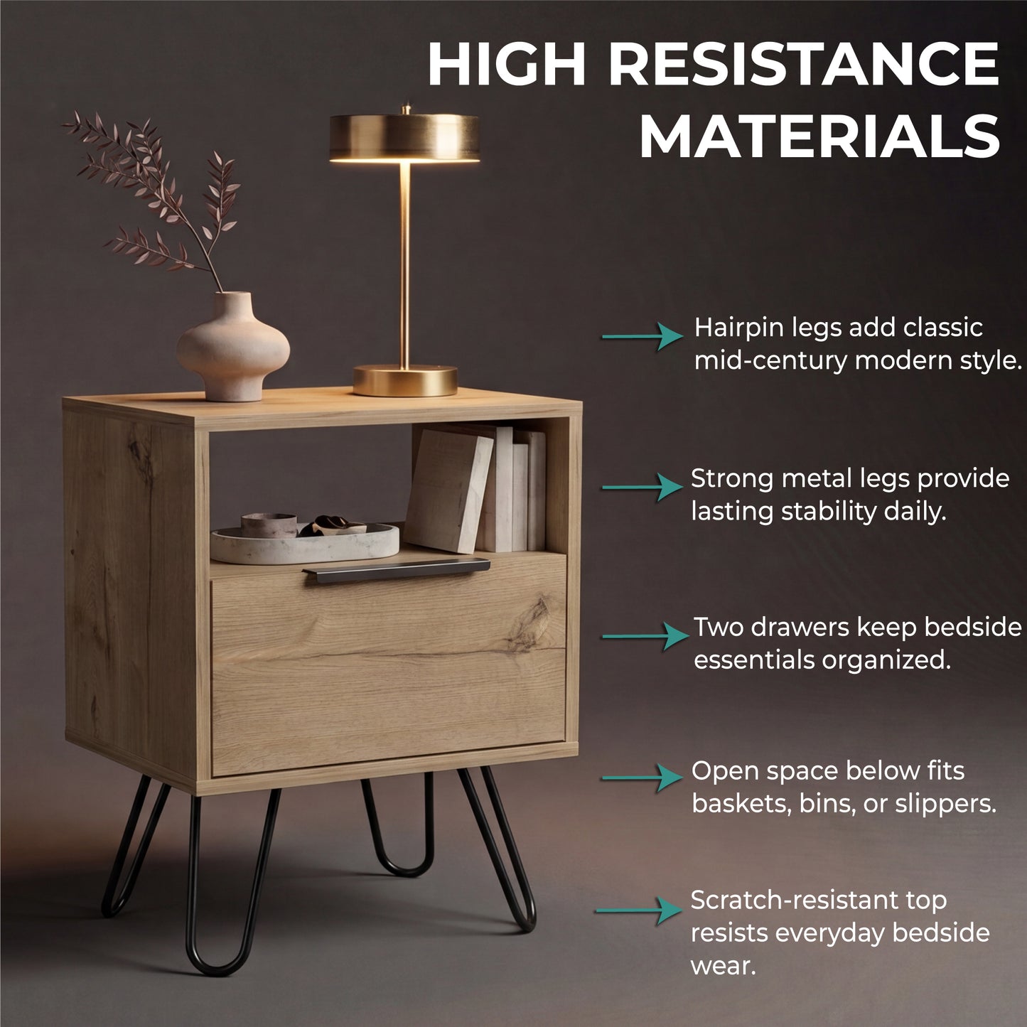 Tuhome Augusta Nightstand with Compact Modern Design, Spacious Storage Drawer and Open Shelf, Bedside Organization Solution for Small Bedrooms, Contemporary Functional Furniture to Enhance Comfort and Daily Use