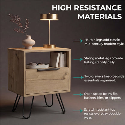 Tuhome Augusta Nightstand with Compact Modern Design, Spacious Storage Drawer and Open Shelf, Bedside Organization Solution for Small Bedrooms, Contemporary Functional Furniture to Enhance Comfort and Daily Use