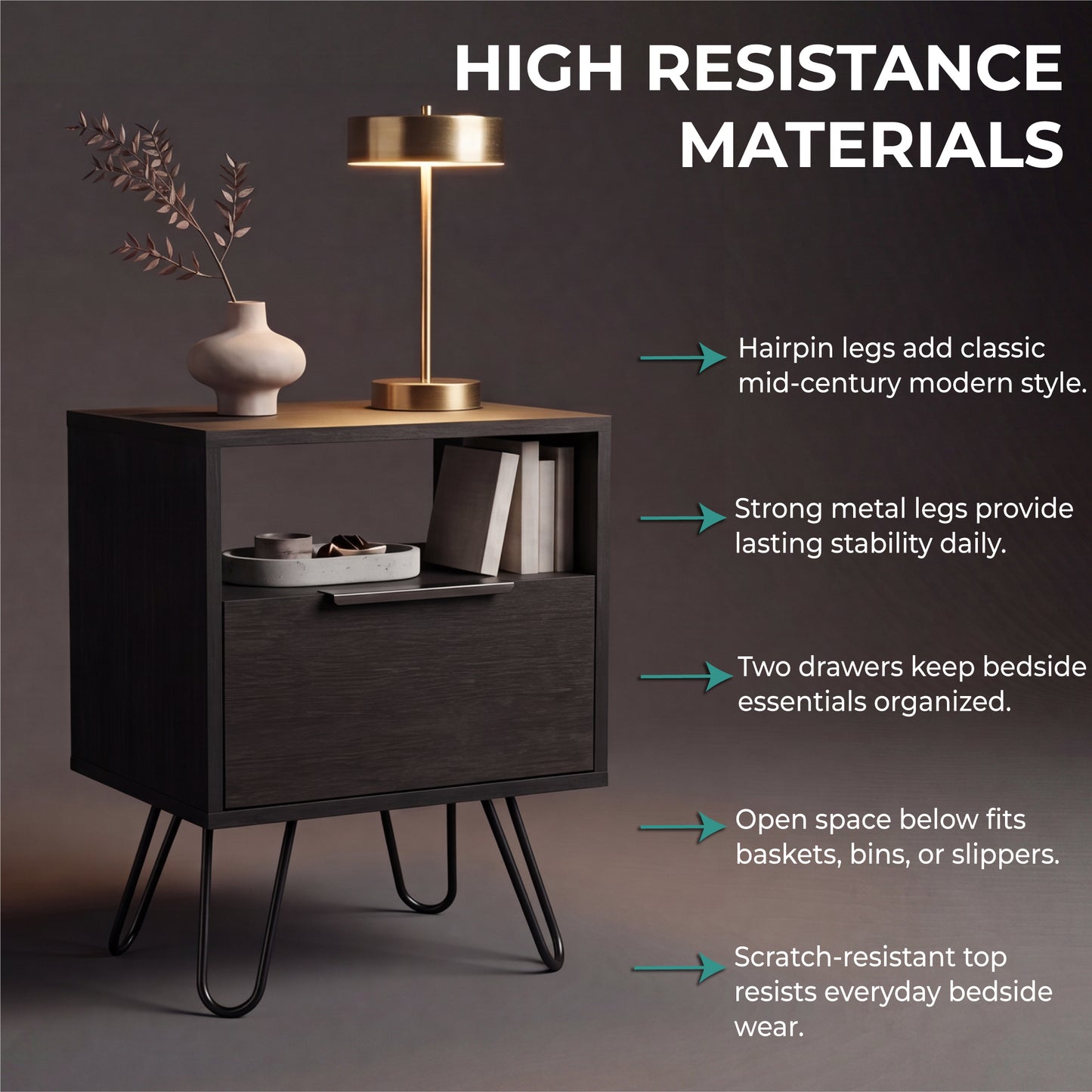 Tuhome Augusta Nightstand with Compact Modern Design, Spacious Storage Drawer and Open Shelf, Bedside Organization Solution for Small Bedrooms, Contemporary Functional Furniture to Enhance Comfort and Daily Use