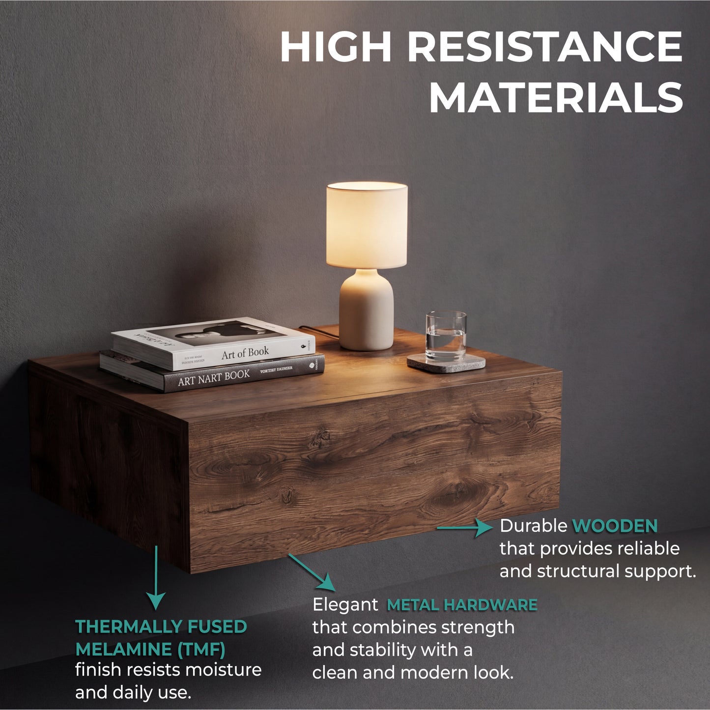 TUHOME Milano Floating Nightstand with Wall-Mounted Design, Spacious Storage Drawer and Upper Display Surface Offering Minimalist Space-Saving Organization and Durable Engineered Wood Construction for Modern Bedroom Interiors