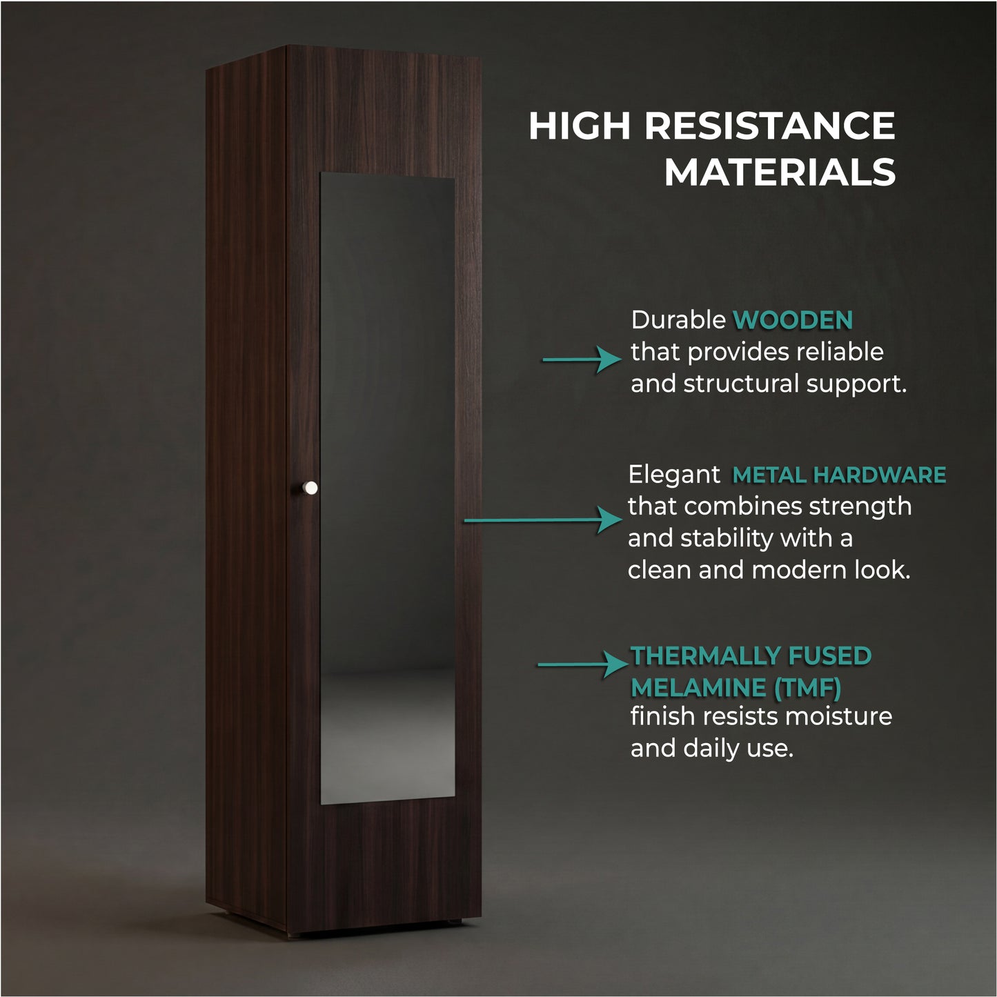 Home Linen Freestanding Tall Cabinet with Single Door with One Mirror and 4 Horizontal Storage Shelves, Cabinet for Bathroom, Bedroom or Laundry Room