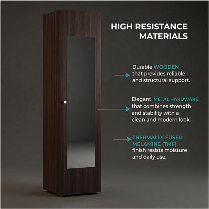 Home Linen Freestanding Tall Cabinet with Single Door with One Mirror and 4 Horizontal Storage Shelves, Cabinet for Bathroom, Bedroom or Laundry Room
