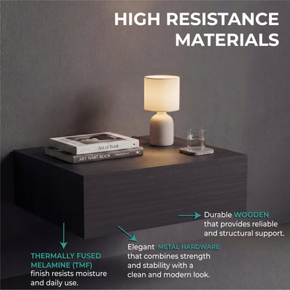 TUHOME Milano Floating Nightstand with Wall-Mounted Design, Spacious Storage Drawer and Upper Display Surface Offering Minimalist Space-Saving Organization and Durable Engineered Wood Construction for Modern Bedroom Interiors