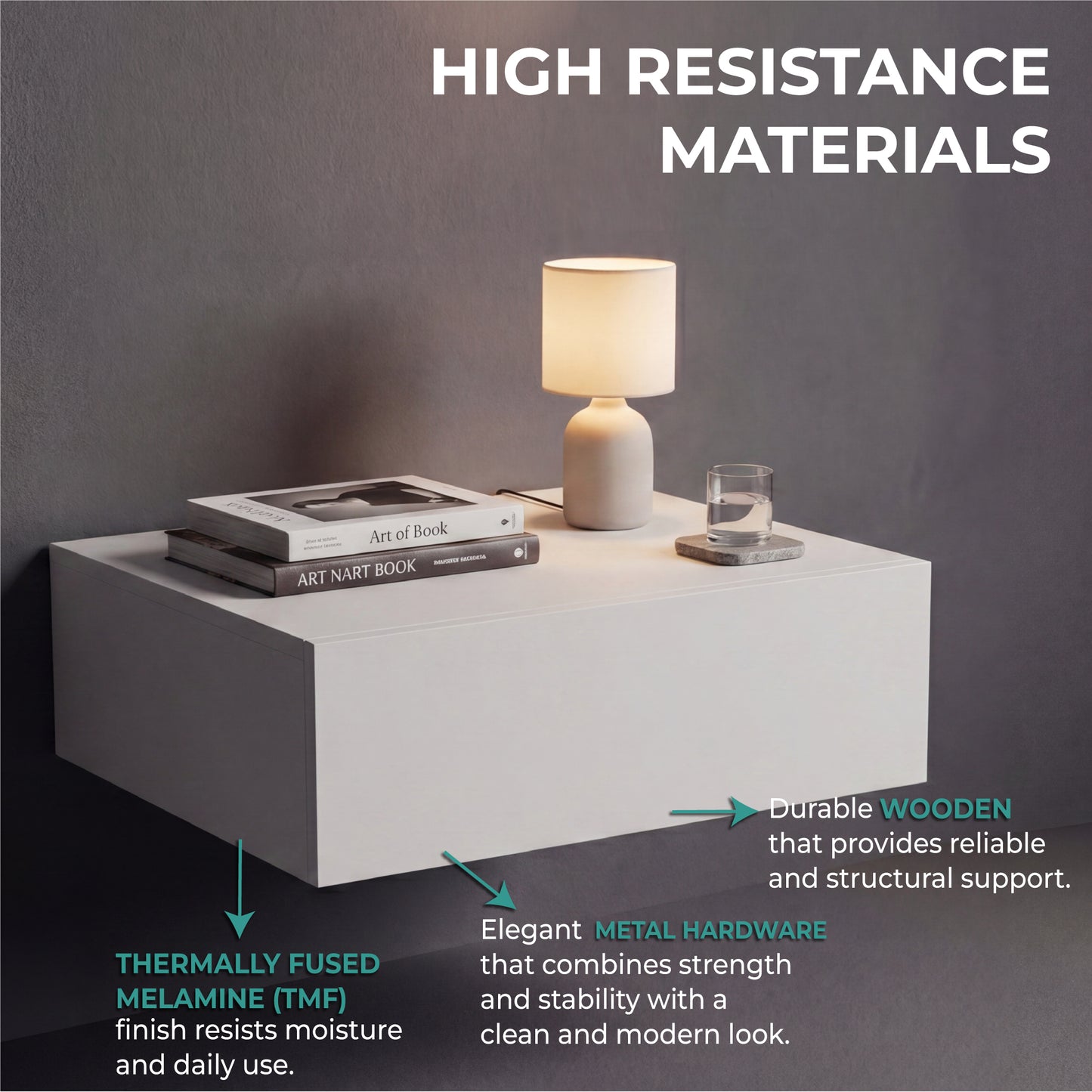TUHOME Milano Floating Nightstand with Wall-Mounted Design, Spacious Storage Drawer and Upper Display Surface Offering Minimalist Space-Saving Organization and Durable Engineered Wood Construction for Modern Bedroom Interiors