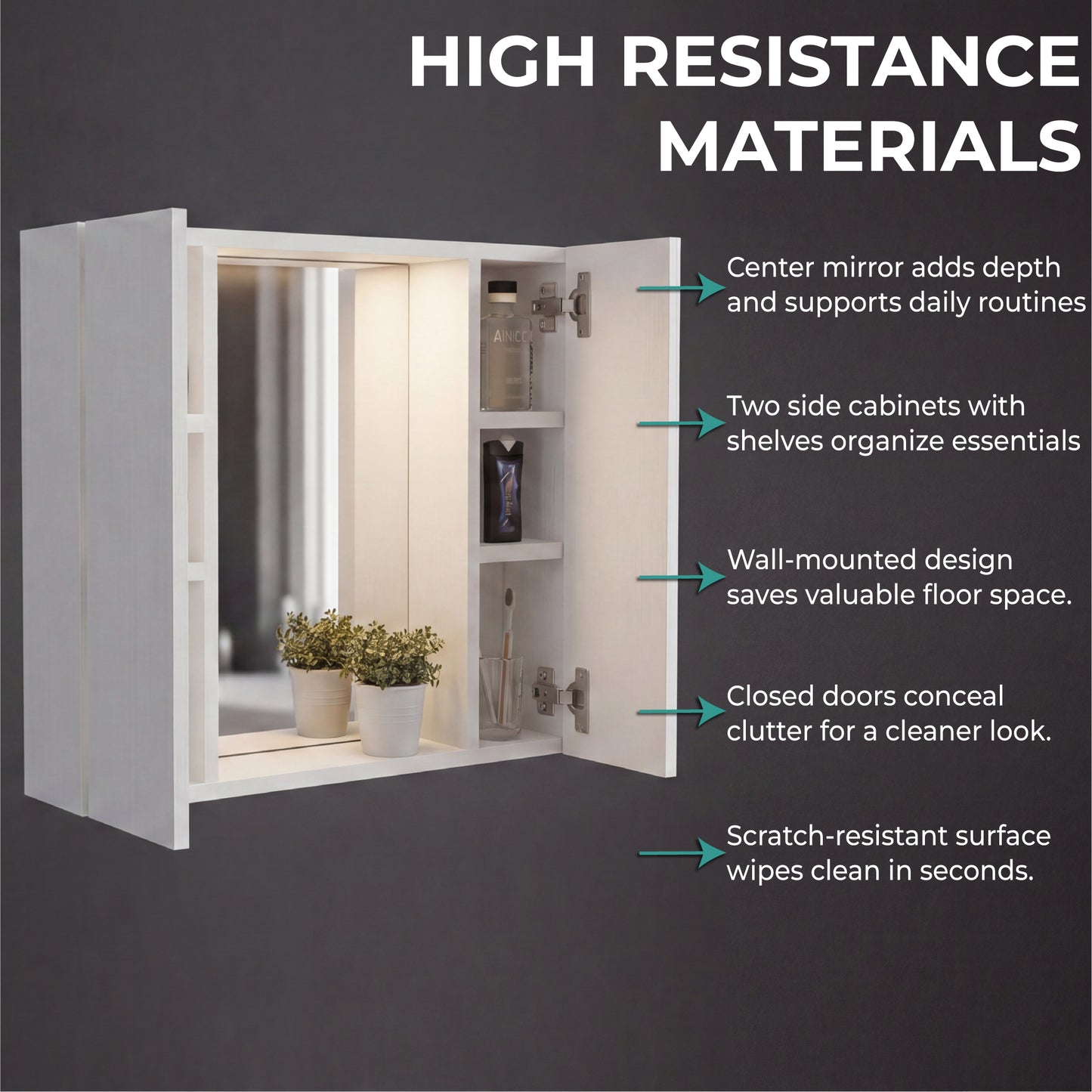 Tuhome Artemisa Medicine Cabinet with Integrated Mirror, Six Interior Storage Shelves, Secure Double-Door Design, Space-Saving Wall Cabinet for Organized Bathrooms and Daily Essentials.