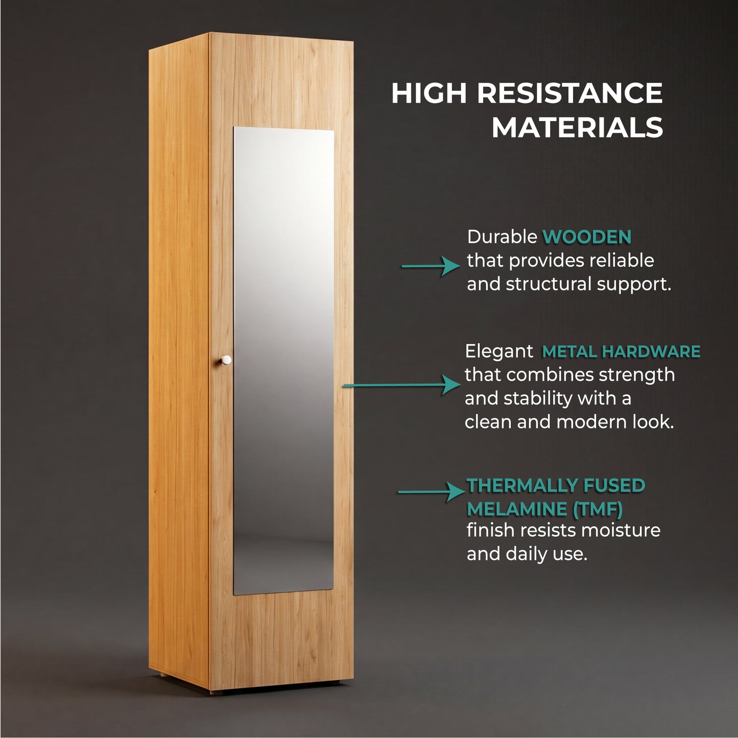 Home Linen Freestanding Tall Cabinet with Single Door with One Mirror and 4 Horizontal Storage Shelves, Cabinet for Bathroom, Bedroom or Laundry Room