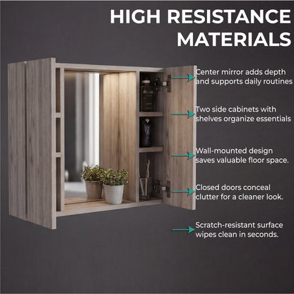 Tuhome Artemisa Medicine Cabinet with Integrated Mirror, Six Interior Storage Shelves, Secure Double-Door Design, Space-Saving Wall Cabinet for Organized Bathrooms and Daily Essentials.