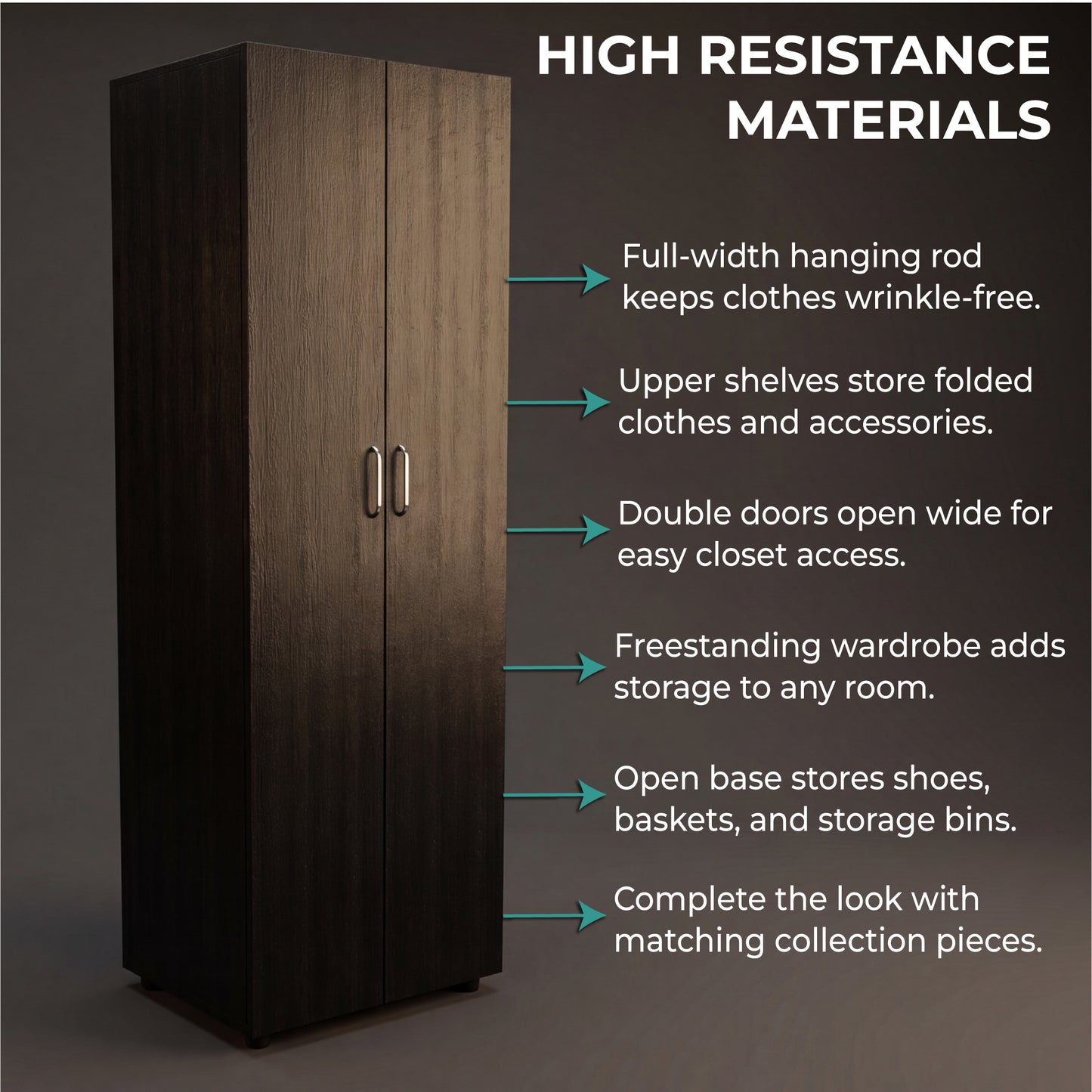 Aurora 70" Tall Bedroom Armoire with Double Doors, Hanging Rod, Two Interior Shelves and Bottom Shoe Shelf, Adjustable Legs, Wall Anchor for Safety, Modern Wardrobe Storage Cabinet