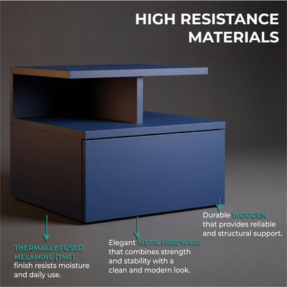 TUHOME Adele Floating Nightstand with Single Drawer and Two Lower Storage Shelves, Wall-Mounted Space-Saving Bedside Organizer for Modern Bedrooms, Compact Display and Storage Solution for Essentials and Decorative Items