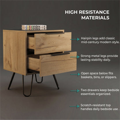 Tuhome Augusta 2 Nightstand with Two Spacious Drawers, Compact Bedroom Storage Cabinet, Modern Functional Bedside Table for Organizing Essentials, Durable Design for Small Spaces, Contemporary Nightstand Solution