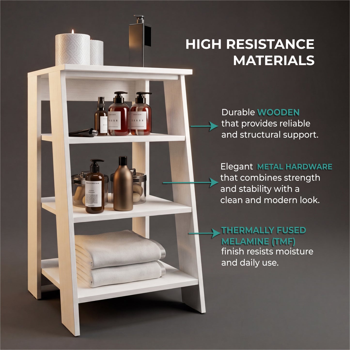 TUHOME Bathbi 30-Inch High Four-Tier Ladder Shelf Organizer, Compact Corner Storage Rack for Bathroom Towels, Living Room Décor or Side Table Use, Modern Space-Saving Display Unit with Open Shelves