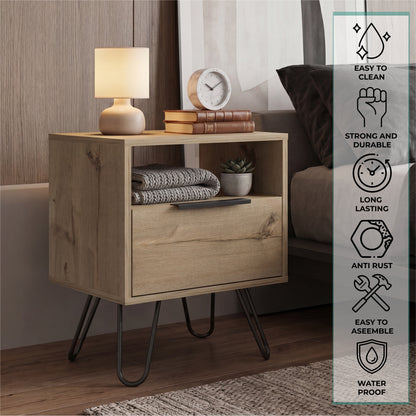 Tuhome Augusta Nightstand with Compact Modern Design, Spacious Storage Drawer and Open Shelf, Bedside Organization Solution for Small Bedrooms, Contemporary Functional Furniture to Enhance Comfort and Daily Use