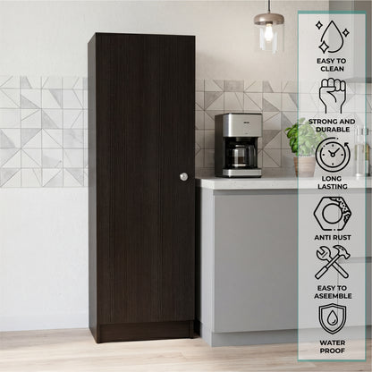 Tuhome Belleria Single Door Narrow Storage Cabinet and Pantry with 4 Interior Shelves, Slim Storage Unit for Kitchen, Bedroom, Office, or Living Room