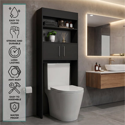 TUHOME Madrid Over The Toilet Cabinet with Double Door Storage, Two Spacious Shelves, Space-Saving Bathroom Organizer for Toiletries, Towels and Essentials, Modern Freestanding Design.