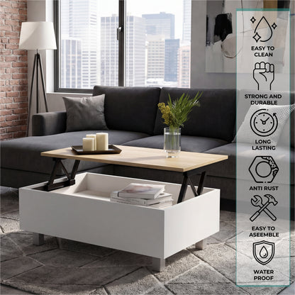 Tuhome Gambia Modern Lift-Top Coffee Table with Hidden Storage, Multi-Function Center Table, Ideal for Living Room, Stylish and Functional Design