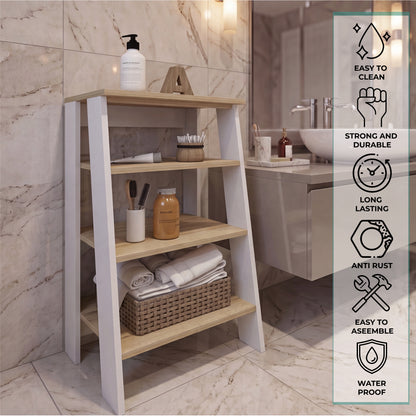 Tuhome St. Lucia Linen Cabinet with Single Door, Two Interior Shelves, Two Open Shelves, Tall Slim Storage Organizer for Towels, Toiletries, and Home Essentials, Modern Space-Saving Cabinet