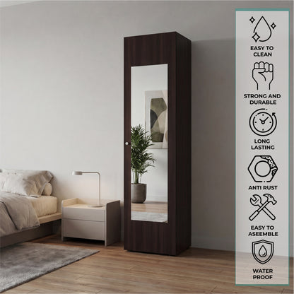 Home Linen Freestanding Tall Cabinet with Single Door with One Mirror and 4 Horizontal Storage Shelves, Cabinet for Bathroom, Bedroom or Laundry Room
