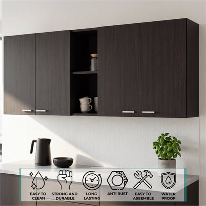 Tuhome Portofino 150 Wall Cabinet with Double Doors, Two External Shelves, Two Interior Shelves, Built-in Dish Rack