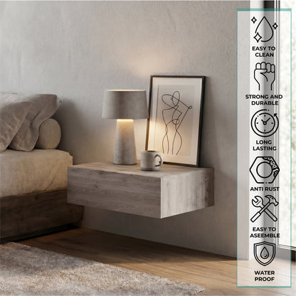 TUHOME Milano Floating Nightstand with Wall-Mounted Design, Spacious Storage Drawer and Upper Display Surface Offering Minimalist Space-Saving Organization and Durable Engineered Wood Construction for Modern Bedroom Interiors