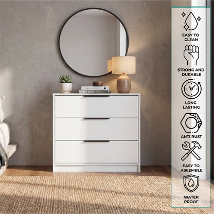 Tuhome Kaia 3 Drawers Dresser with Spacious Storage, Modern Superior Top for Décor, Functional Bedroom Organizer for Clothing and Essentials, Contemporary Space-Saving Furniture with Smooth Metal Hardware
