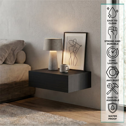 TUHOME Milano Floating Nightstand with Wall-Mounted Design, Spacious Storage Drawer and Upper Display Surface Offering Minimalist Space-Saving Organization and Durable Engineered Wood Construction for Modern Bedroom Interiors