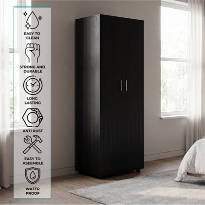 Aurora 70" Tall Bedroom Armoire with Double Doors, Hanging Rod, Two Interior Shelves and Bottom Shoe Shelf, Adjustable Legs, Wall Anchor for Safety, Modern Wardrobe Storage Cabinet
