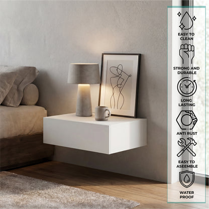 TUHOME Milano Floating Nightstand with Wall-Mounted Design, Spacious Storage Drawer and Upper Display Surface Offering Minimalist Space-Saving Organization and Durable Engineered Wood Construction for Modern Bedroom Interiors