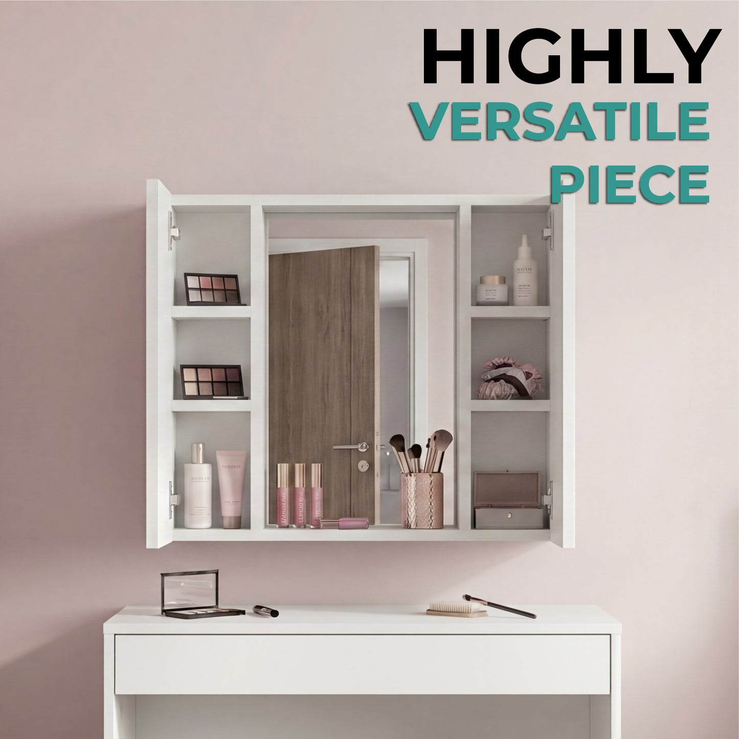 Tuhome Artemisa Medicine Cabinet with Integrated Mirror, Six Interior Storage Shelves, Secure Double-Door Design, Space-Saving Wall Cabinet for Organized Bathrooms and Daily Essentials.