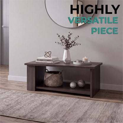 Dago Modern Coffee Table with Open Storage Shelf, Rectangular Center Table for Living Room, Apartment, Family Room or Lounge Area