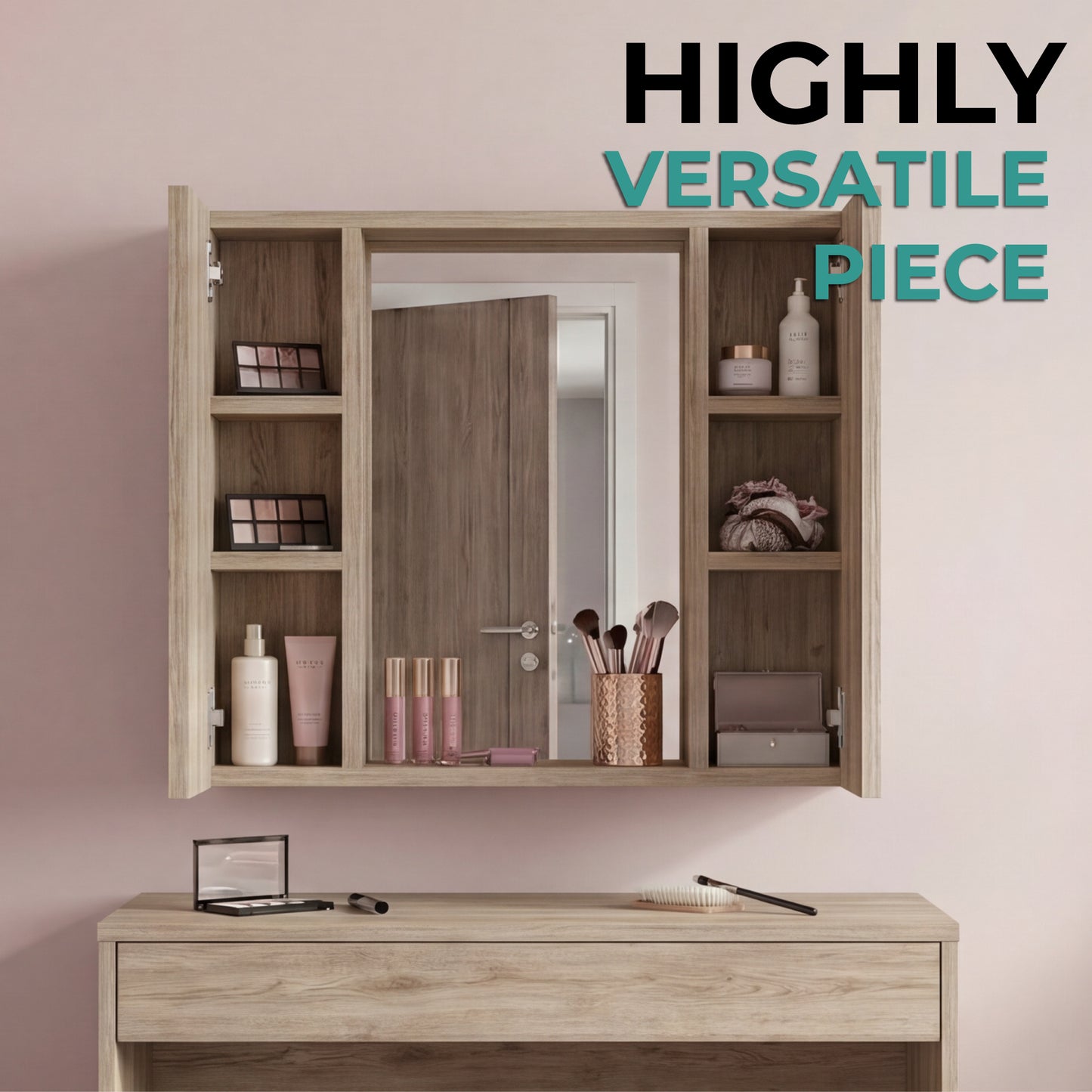 Tuhome Artemisa Medicine Cabinet with Integrated Mirror, Six Interior Storage Shelves, Secure Double-Door Design, Space-Saving Wall Cabinet for Organized Bathrooms and Daily Essentials.