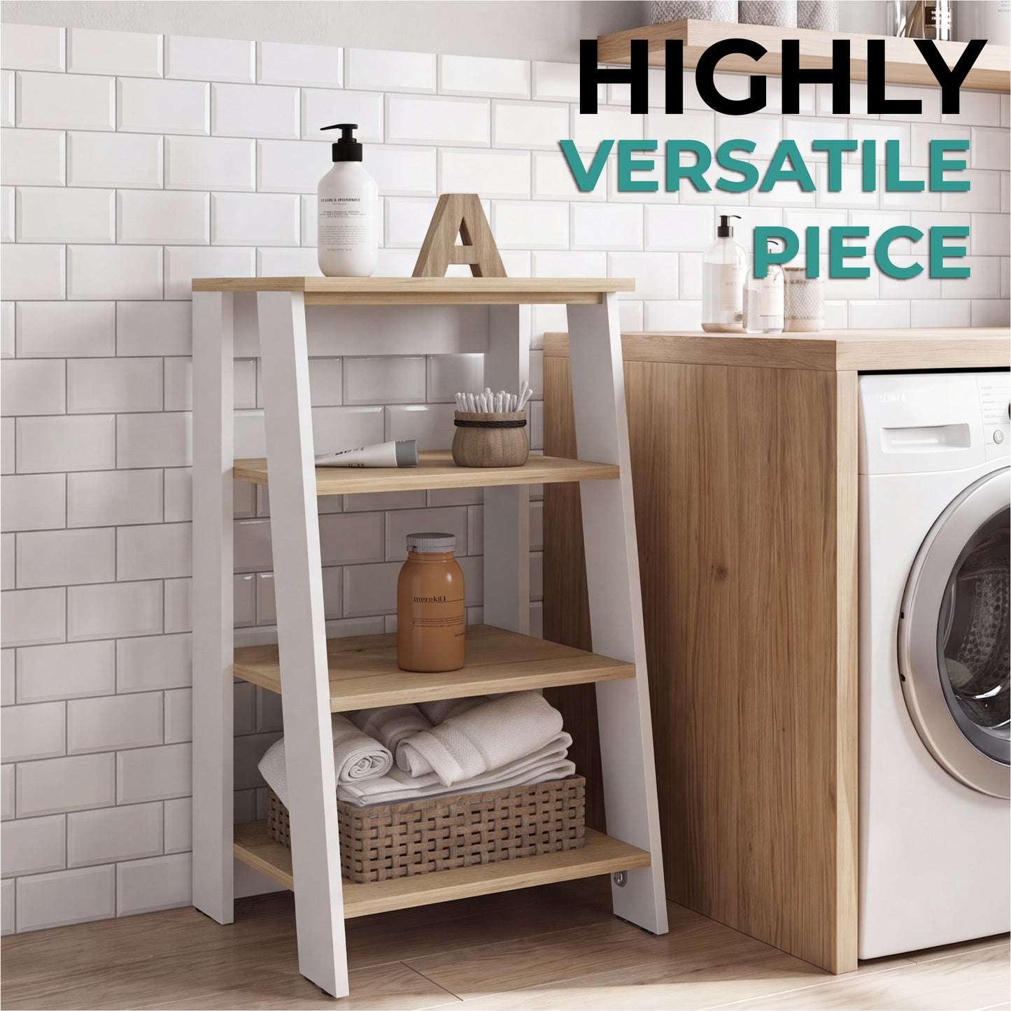 Tuhome St. Lucia Linen Cabinet with Single Door, Two Interior Shelves, Two Open Shelves, Tall Slim Storage Organizer for Towels, Toiletries, and Home Essentials, Modern Space-Saving Cabinet